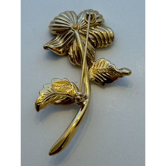 Nolan Miller Flower Brooch Pin Rhinestones Enamel Petals Gold-Tone 2.5 inches - Picture 4 of 7
